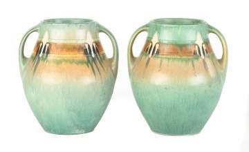 Pair of Roseville Handled Vases