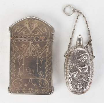 Engraved Silver Card Holder with Silver Scent  Bottle