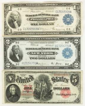 Two Early American Silver Certificates and $5 Bill