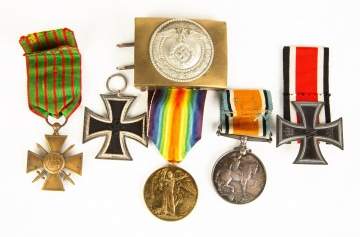Various Military Medals and Buckle