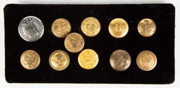 Group of Vintage Military Buttons & 1 Fire Dept.
