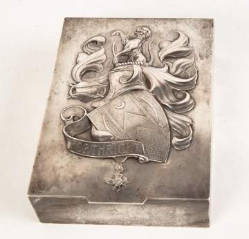 Sterling Silver English Covered Box with Coat of  Arms