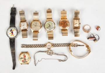 Group of Gold & Stainless Steel Watches, Silver &  Gold Rings & Metal