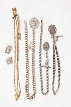 Antique Silver & Gold Plated Pocket Watch Chains & Fobs