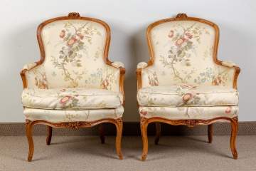 Pair of Period French Carved Walnut Armchairs