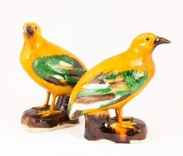 Pair of Chinese Painted Porcelain Birds