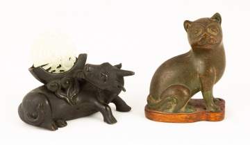 Chinese Bronze Water Buffalo & Asian Bronze Cat