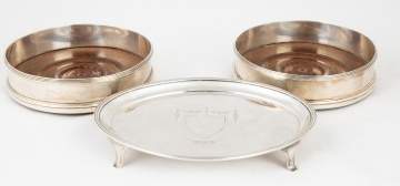 Silver Tea Stand and Two Silver Wine Coasters