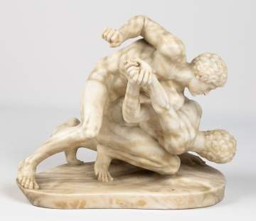 Carved Alabaster Statue of Roman Wrestlers