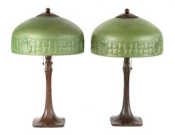 Pair Matching Handel Arts and Crafts Lamps