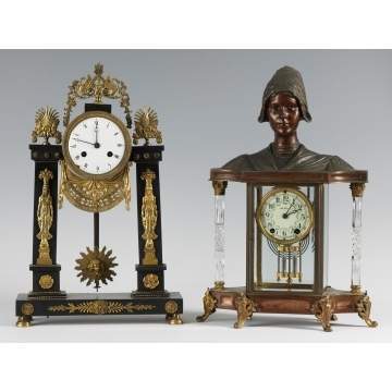 French Portico Clock w/Ebonized Marble & Gilt Bronze Mounts and Unusual Seth Thomas Empire #32 
