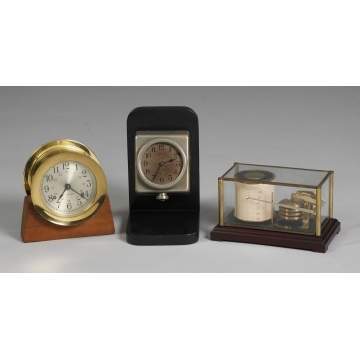 L - Seth Thomas Ship's Clock, C - Boston Clock Co. Locked Square Offset Auto Clock, R - German Barograph Meter 
