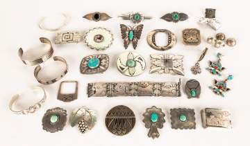 Group of Sterling Turquoise Buckles, Bracelets, etc.