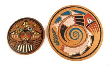 Two Hopi Round Wood Painted Plaques