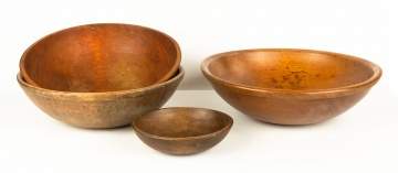Four Turned Wooden Ware Bowls