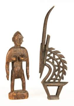 African Chi Wara Headdress & Standing Female  Effigy