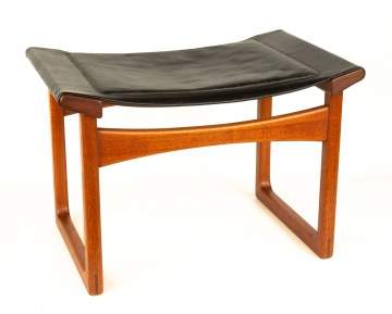 Attributed to Hans Wegner Teak and Leather Stool