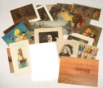 Group of Various 19th Century Prints, Lithographs,  Paintings on Linen