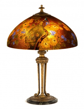 A Fine Handel Peacock Lamp