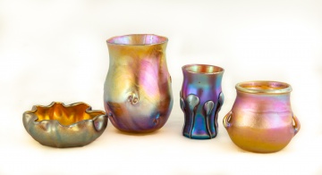 Four Tiffany Studios, New York Favrile Glass  Cabinet Pieces