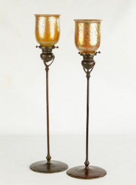 Two Tiffany Studios, New York Candlesticks