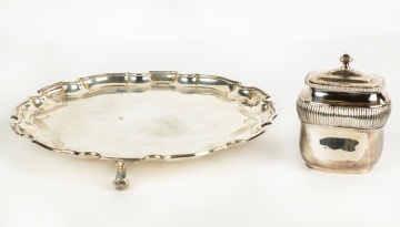 Sterling English Salver and Tea Caddy