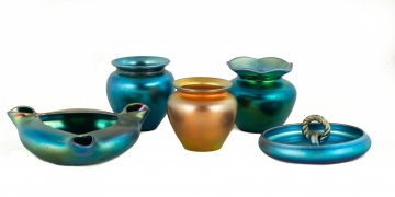 Five Steuben Gold and Blue Aurene Cabinet Vases