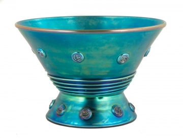 Steuben Blue Aurene Footed Bowl