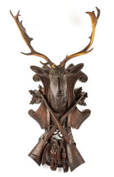 Carved Black Forest Trophy Head with Antlers