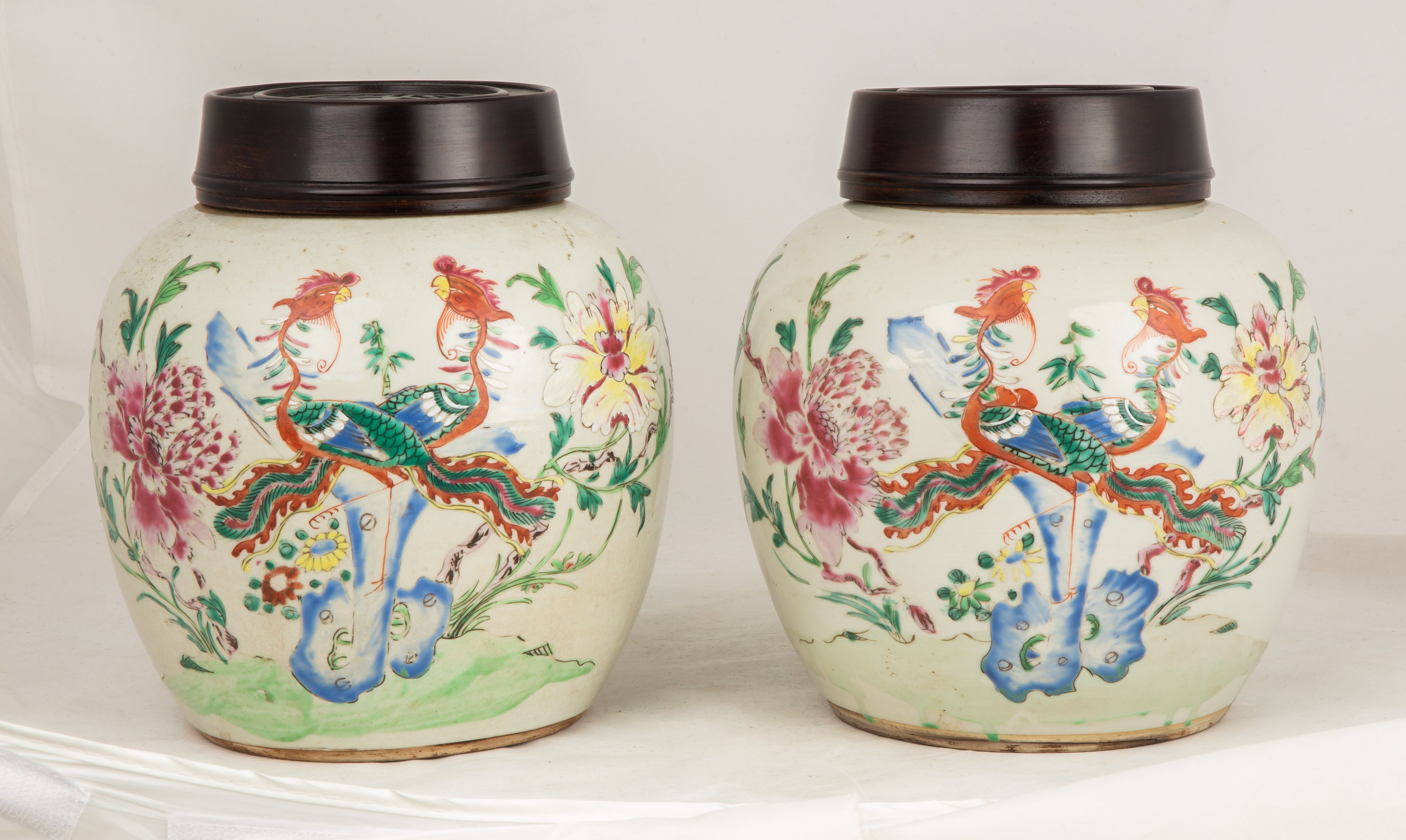 Pair of 18th Century Famille Rose Ginger Jars