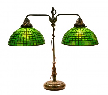 Unusual Tiffany Studios, New York Double Student Lamp