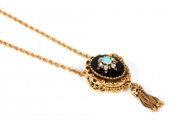 14K Gold and Slide Style Pendant Watch Necklace