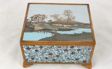 Japanese Scenic & Floral Cloisonné Covered Box