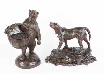 Black Forest Carved Wood Bear and Hunting Dog
