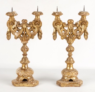 Early Carved Giltwood Prickets