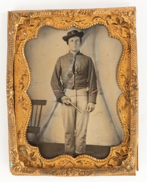 Civil War Era Tintype, Military Portrait with Pistol