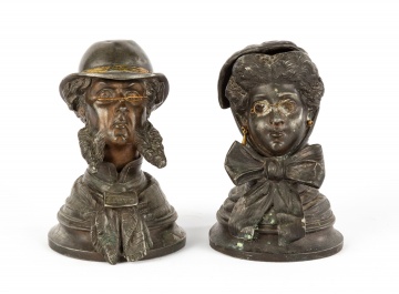 Victorian Metal Inkwell of a Man & Woman