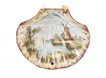 Hand Painted Delft Style Porcelain Clam Shell Box