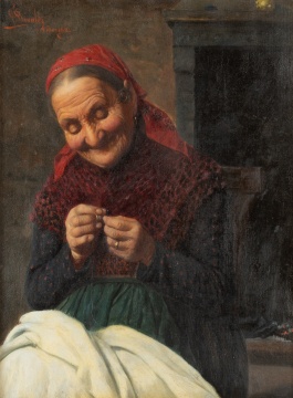 Claudio Rinaldi (Italian, born 1852) Woman Sewing