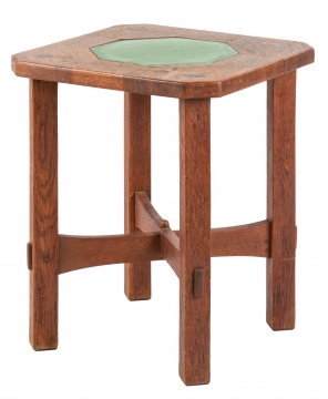 Early Gustav Stickley Tabouret Table with Grueby Tile Top