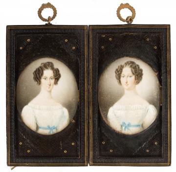 Early 19th Century Watercolor Miniature Portraits of Two Sisters