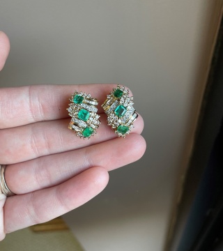 18K Gold, Emerald & Diamond Earrings