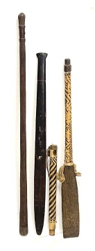 Polynesian Carved Wooden Paddles and Walking Stick