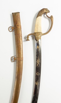 Eagle Headed Sword with Blue and Gild Blade and Chased Brass Scabbard