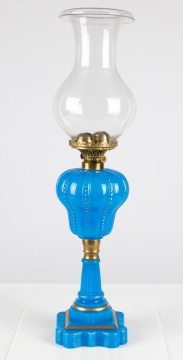 Blue Opaline Double Burner Oil Lamp