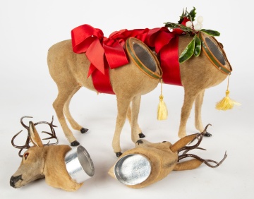 (2) German Paper Mache and Cloth Reindeer Candy Containers