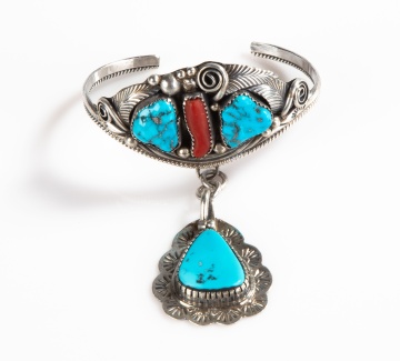 Justin Morris Silver, Turquoise & Coral Cuff