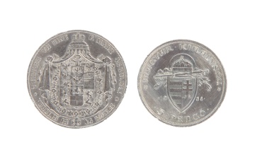 2 Thaler / 3½ Gulden - Friedrich Wilhelm IV & 1938 Hungary 5 Pengo Coin