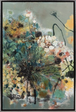 (3) Diao Qingchun (Chinese, b. 1972) Flowers, Tryptic