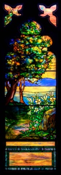 Tiffany Studios, Impressionist Sunset Landscape  Window, 1915